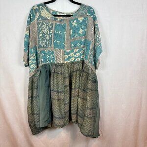 Kantha Bae Womens Blue Floral Silk Day Dreamer Mini Dress Free Size Boho Indie